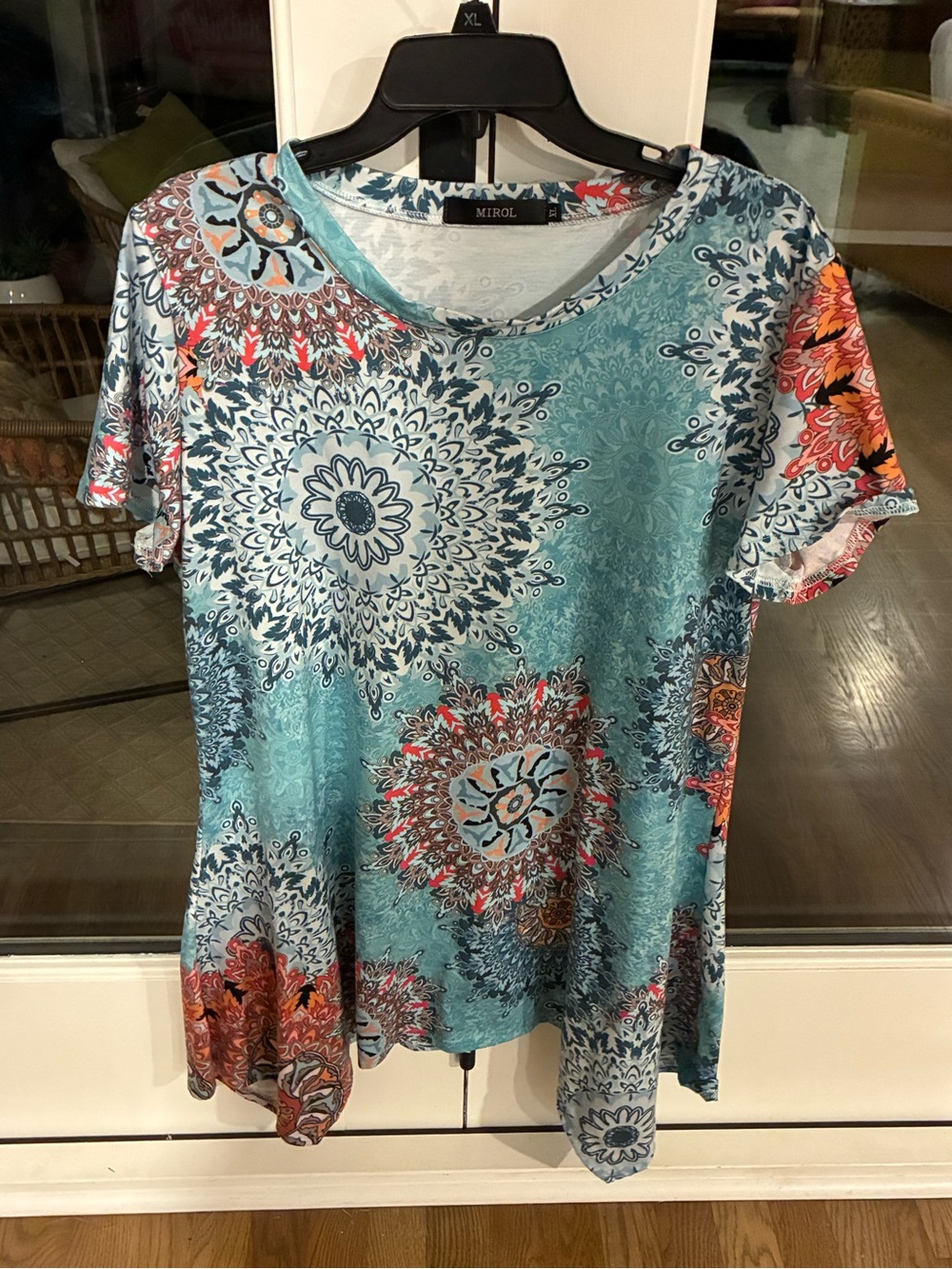 Teal Floral Medallion Short-Sleeve dress